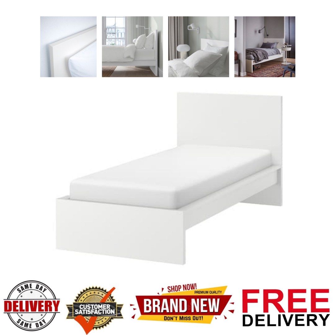 MALM Bed frame, high, white/Luröy, Twin - IKEA