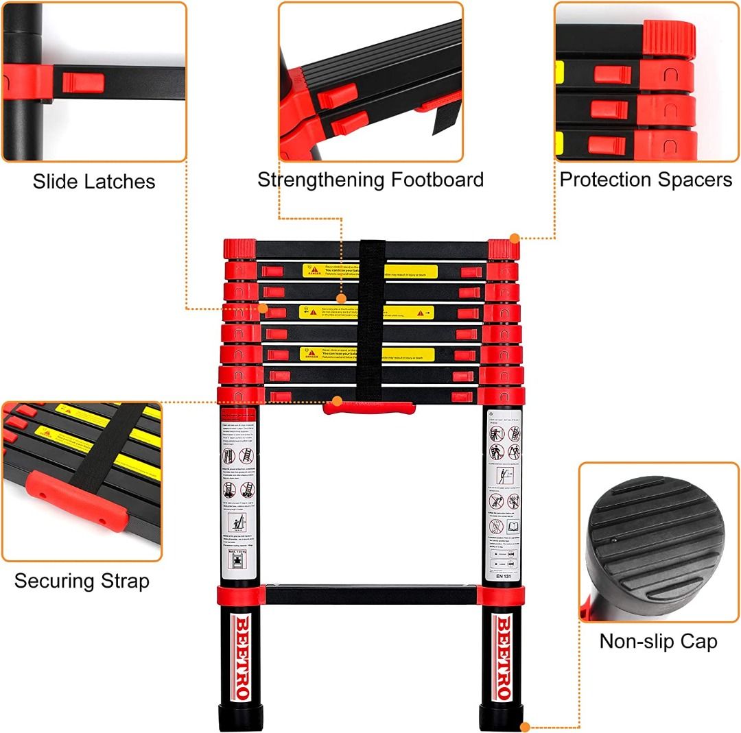 BEETRO 8.5ft Aluminum Telescoping Ladder, Extension Folding Ladder ...