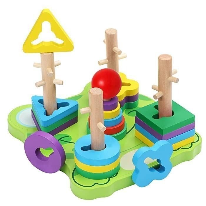 BELLE VOUS Wooden Frog Shape Sorter Stacking Puzzle Toy (23 Pieces
