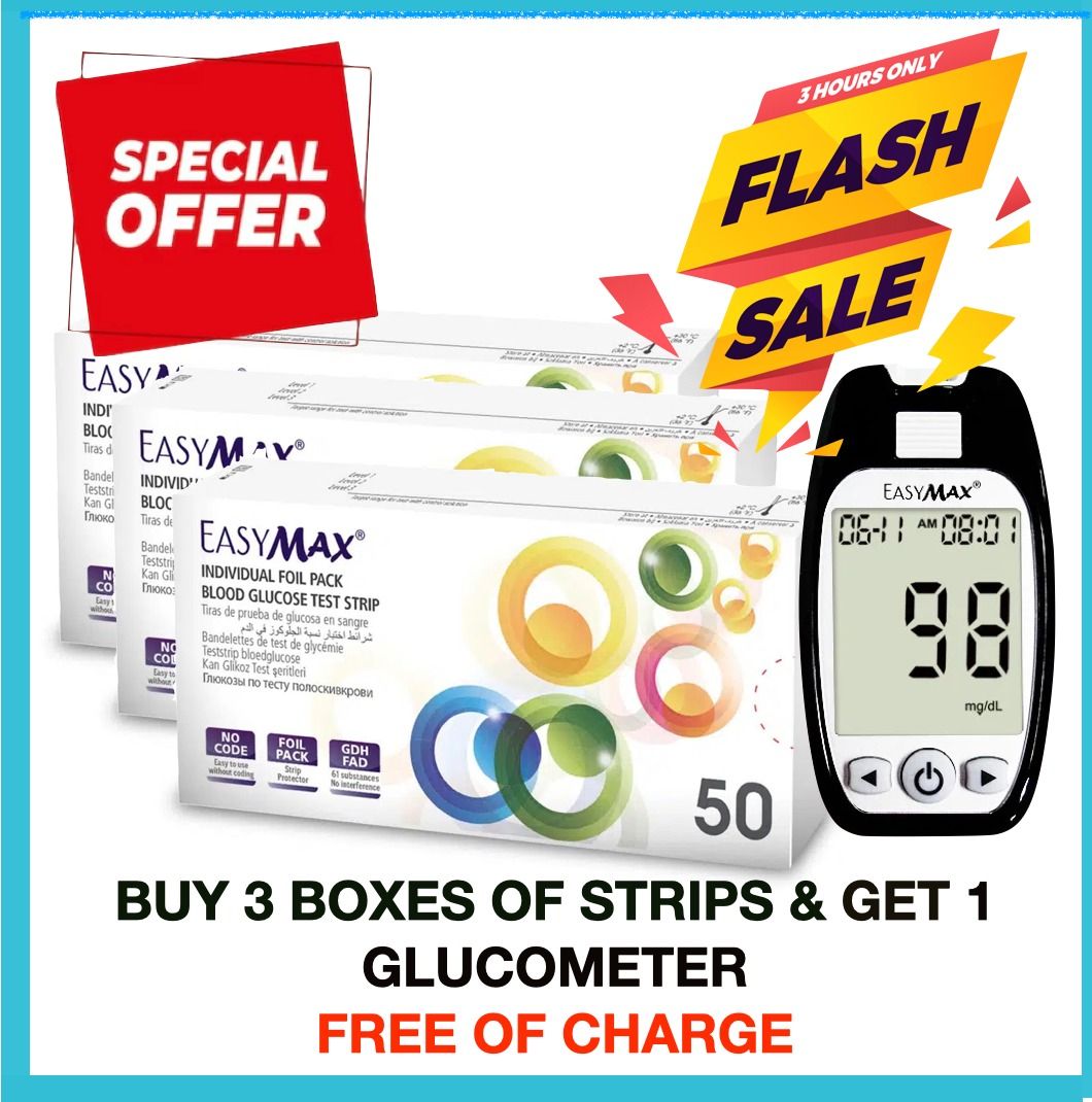 [BUNDLE DEAL] 3 EASYMAX GLUCOSE TEST STRIPS BOXES + 1 FOC EASYMAX MU BLOOD GLUCOSE METER