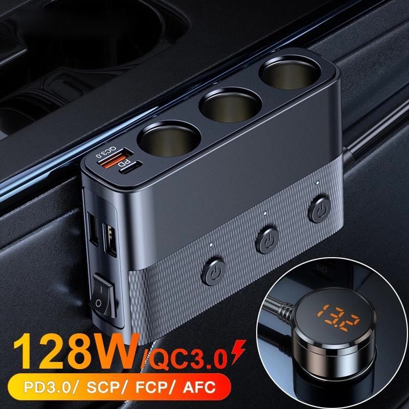 Car Cigarette Lighter Splitter Quick Charge 3.0 and USB C Charger 20W  Adapter 128W High Power 12V/24V with Socket, Car Accessories, Accessories  on Carousell