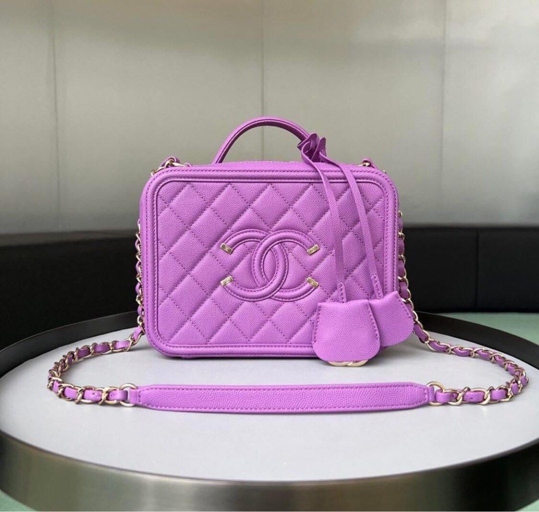 Chanel Navy Quilted Caviar Leather Medium CC Filigree Vanity Case Bag   STYLISHTOP