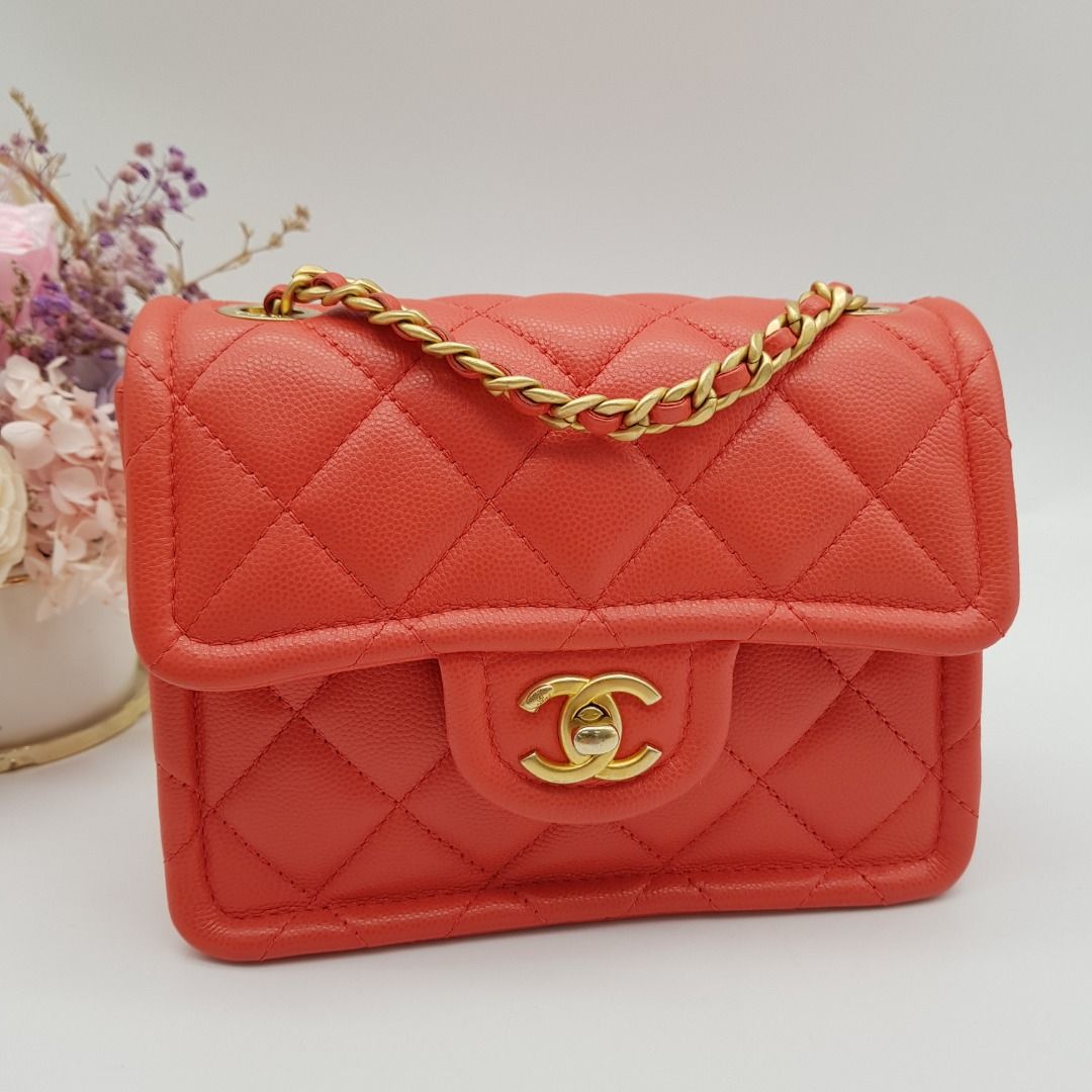 Chanel Quilted Sweet Flap Coral, Caviar AGHW, Women's Fashion