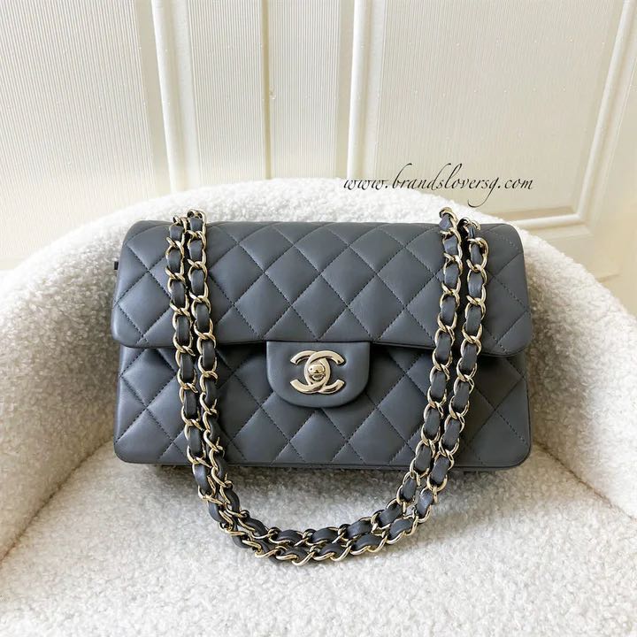 ✖️SOLD✖️ Chanel Small Classic Flap CF in 22A Dark Grey Lambskin LGHW,  Luxury, Bags & Wallets on Carousell