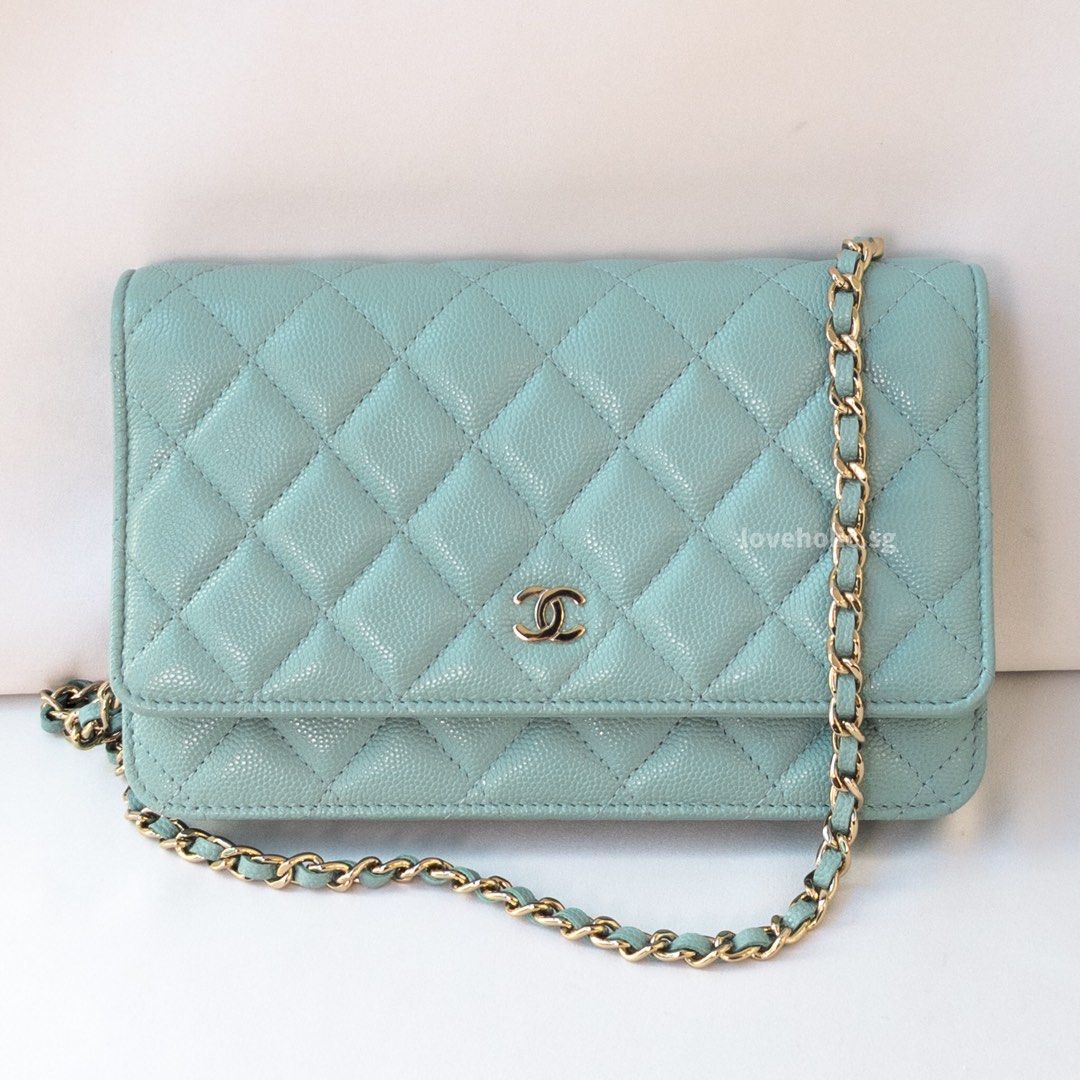 Chanel Wallet On Chain 19C Tiffany Blue Caviar Gold Hardware sku 1752