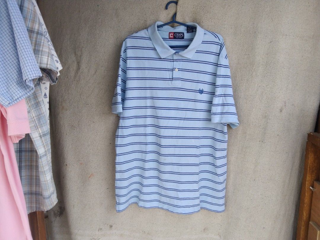 Chaps Blue Striped Polo Shirt Men s Fashion Tops Sets Tshirts