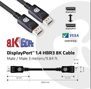Club 3D Displayport cable 1.4 8K 60Hz, CAC-1060, VESA certfied 3 Meter/9.84Feet 28AWG, Black