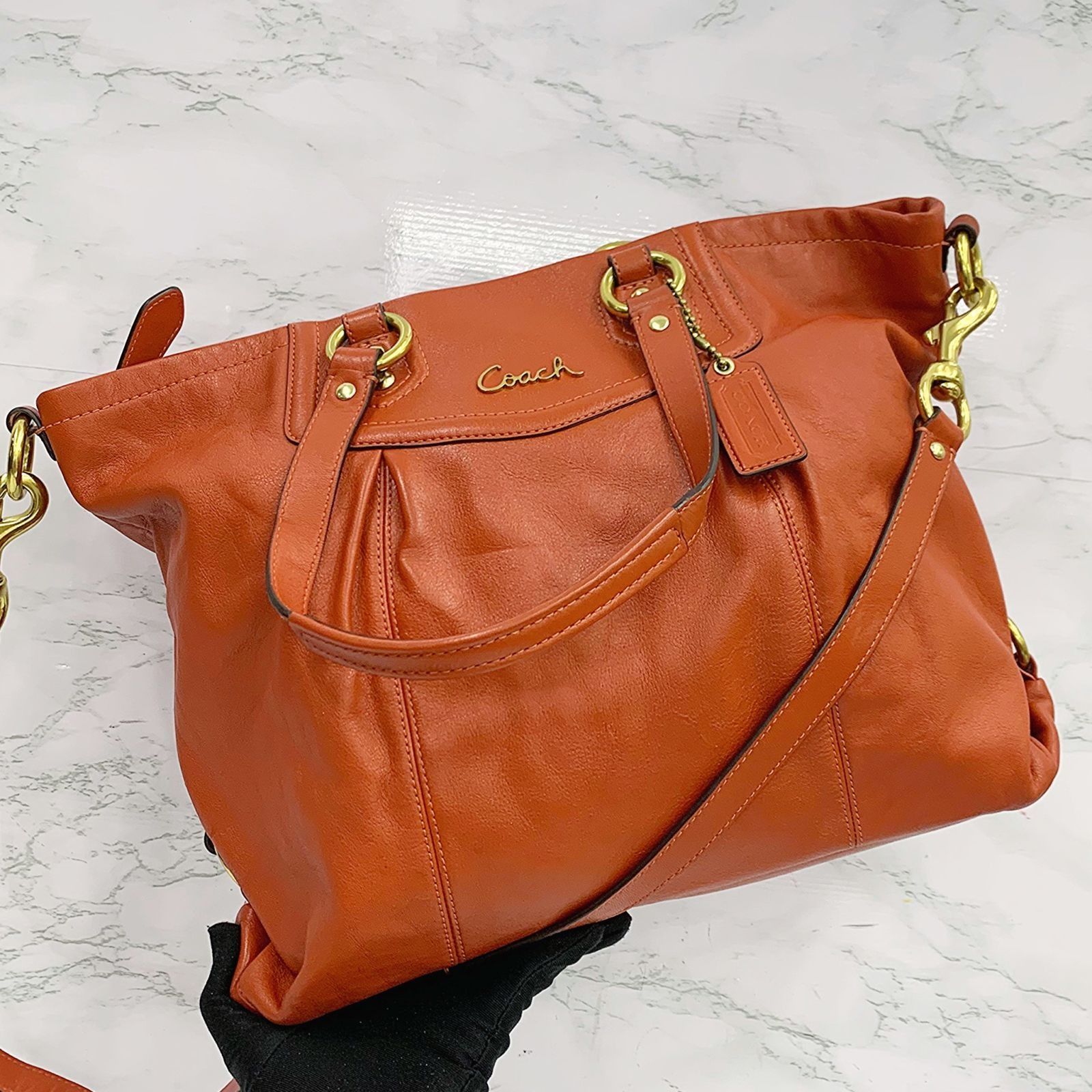 COACH 21482 ORANGE LEATHER 2 WAY SHOULDER BAG 227001582 AL 