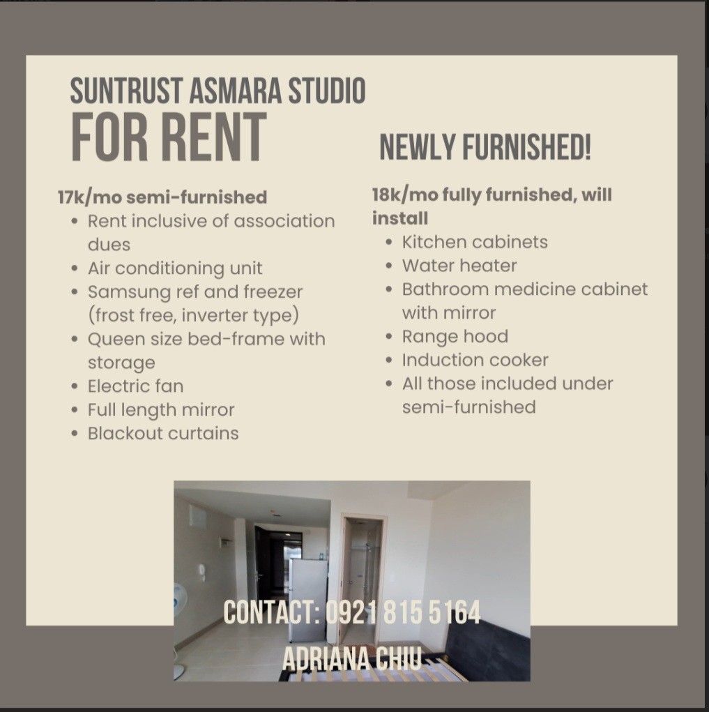 Furnished condo for rent across St. Luke's QC and Trinity College E