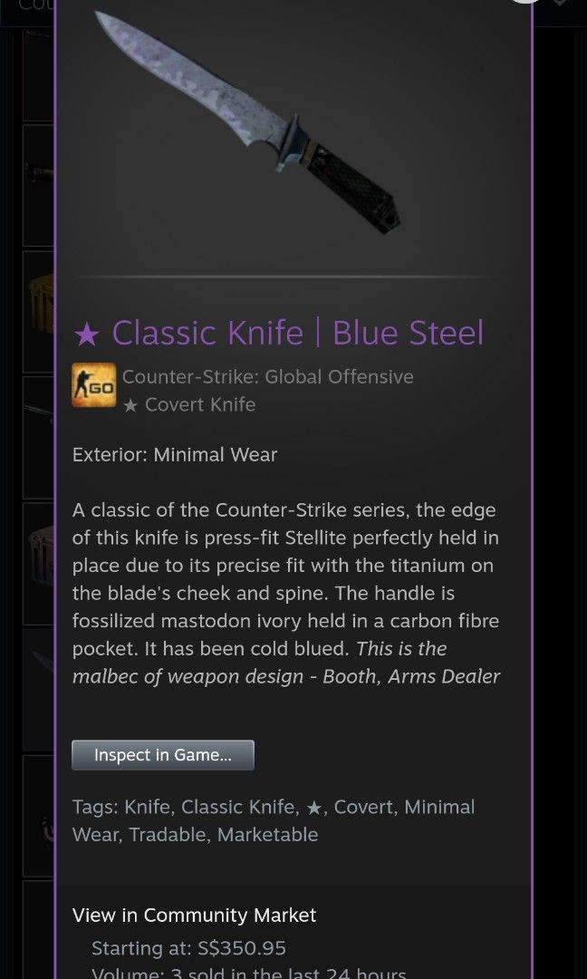 CSGO Classic knife MW blue steel, Video Gaming, Gaming Accessories, In