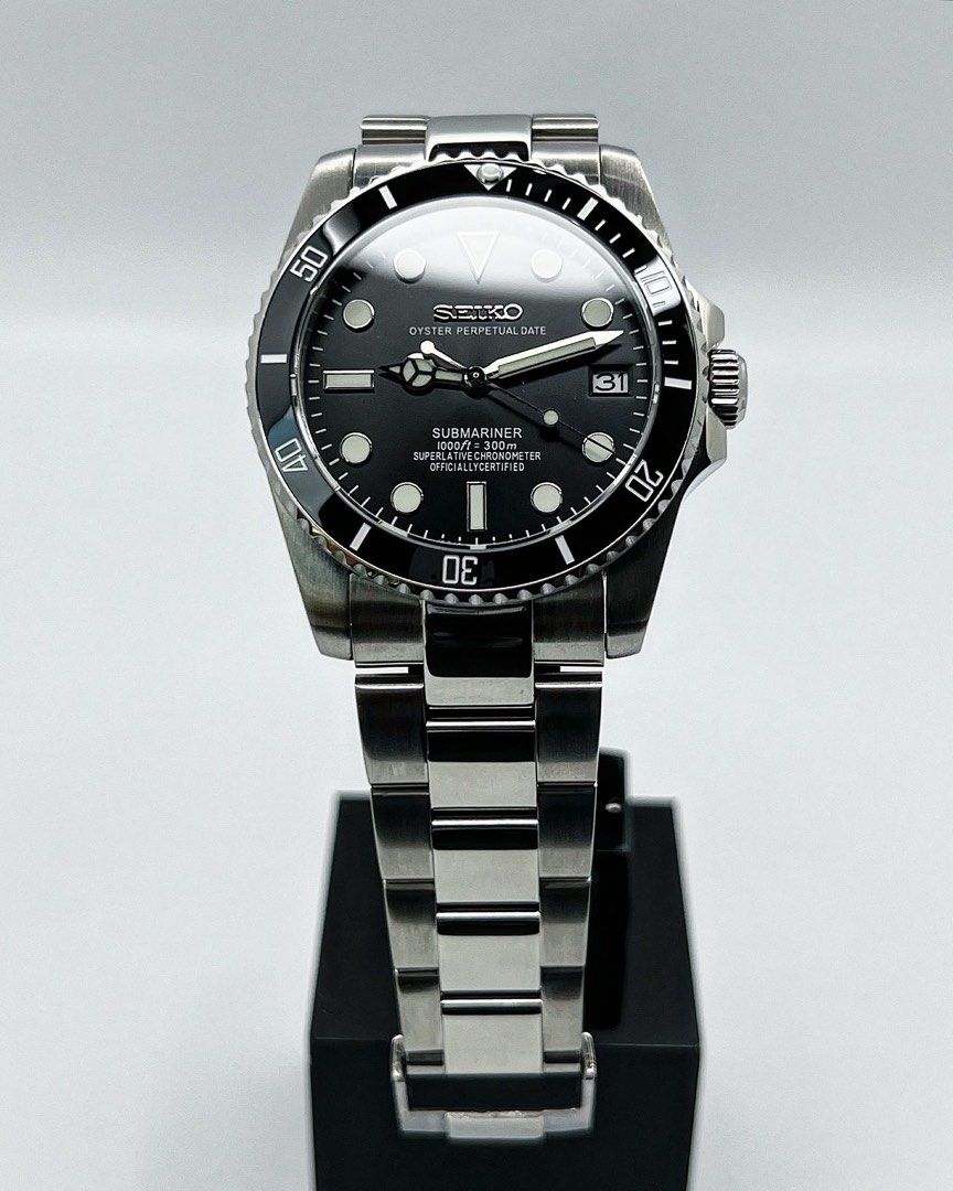 Custom Seiko Mod Classic Black Submariner in 36mm Men s Fashion