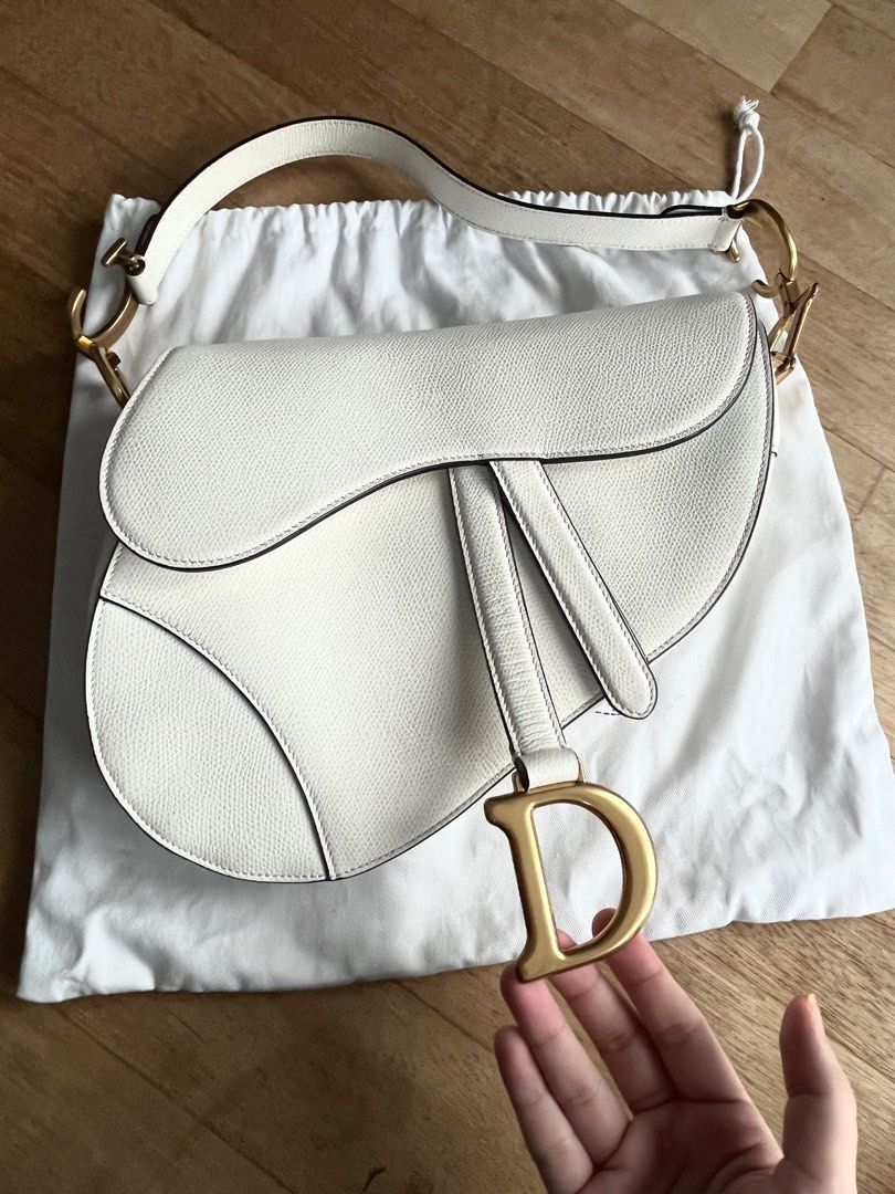 Dior Saddle Bag With Strap in White Authentic, Women's Fashion, Bags
