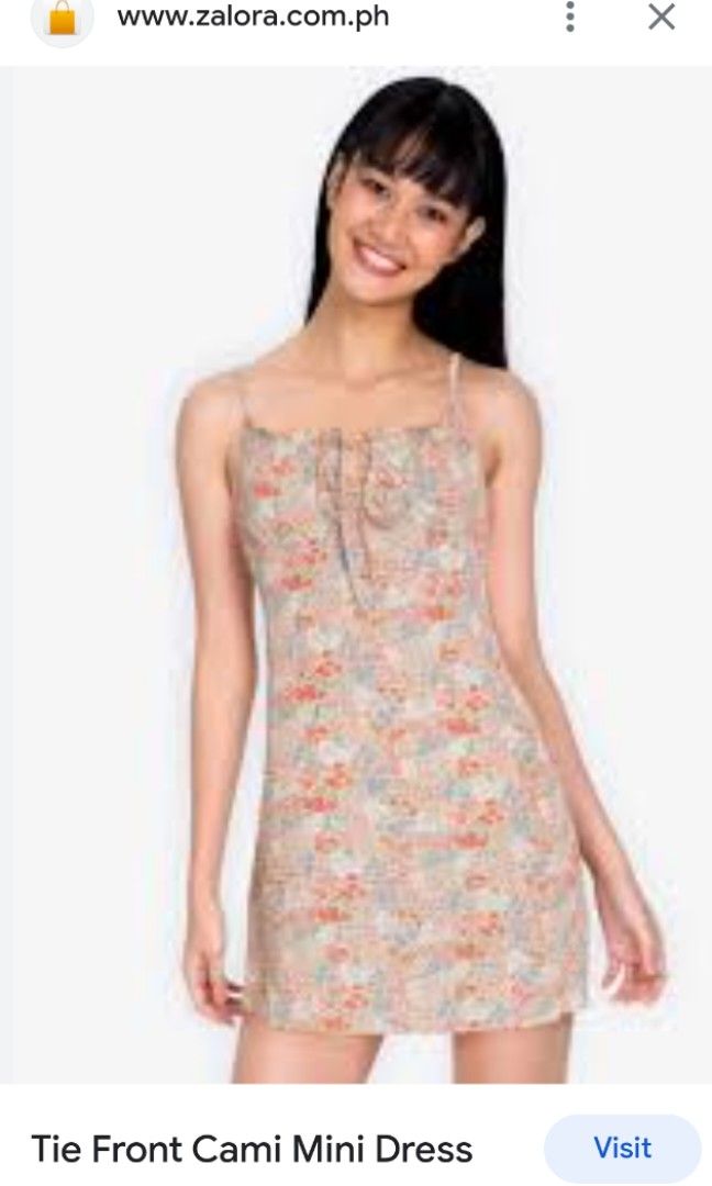 Ditsy Floral slip mini short front tie sleeveless flare aline cami vintage y2k Dress zalora blogshop Women s Fashion Dresses Sets Dresses on Carousell