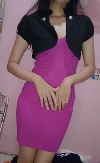 Dress knit pink + outer crop top black