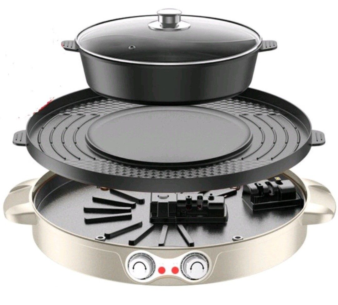 ELECTRIC HOT POT GRILL PAN INDOOR KOREAN BBQ TEPPANYAKI GRILL SHABU