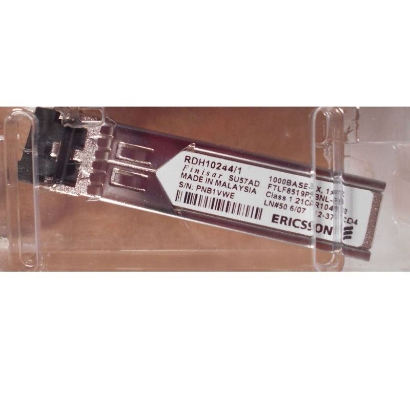 Ericsson Finisar RDH10244/1 1000BASE-SX LC-SFP transceiver module (Category: Networking) located in Caloocan City. Submitted by arnel.arnel1 (Listing ID 1223465920, Image 2). Description: Ericsson Finisar RDH10244/1 1000BASE-SX LC-SFP transceiver module Price: 4200 PRODUCT FEATURES *Up to 2.125 Gb/s bi-directional data links *Hot-pluggable SFP footprint *Built-in digital diagnostic functions *850nm Oxide VCSEL laser transmitter *Duplex LC connect