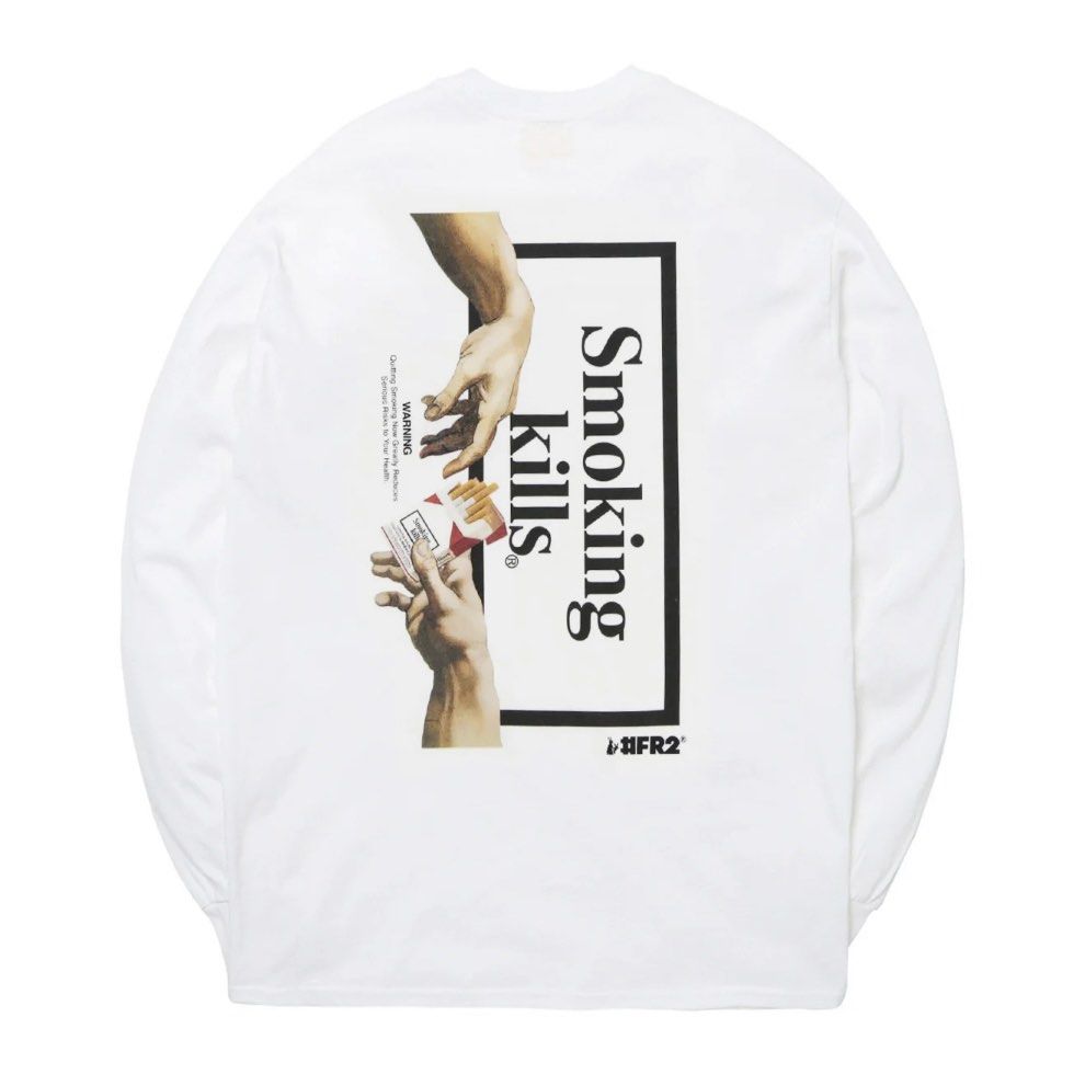 FR2 Fxxking Rabbits Smoking Kills Can I Bum A Smoke Long Sleeve T-Shirt  (White)