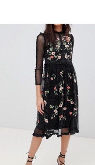 Frock and Frill floral embroidered metallic tulle dress