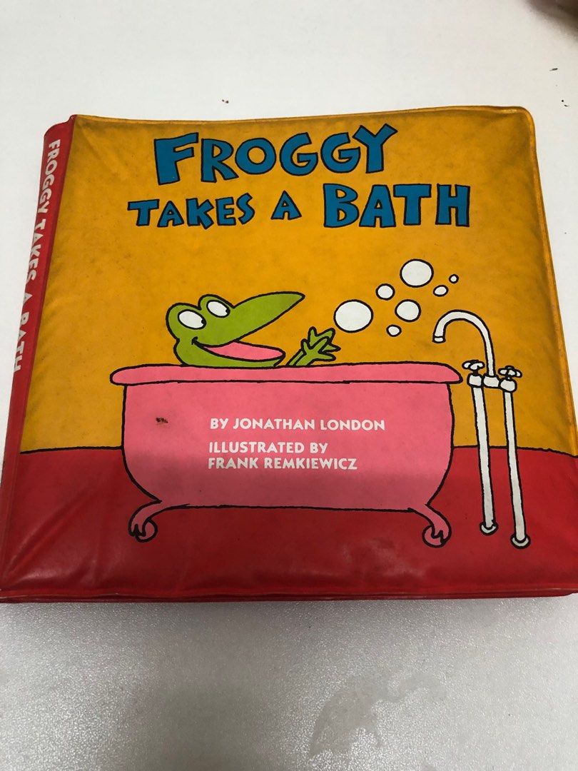 Froggy Takes a Bath - Bath Book (Category: Infant Playtime) located in San Juan City. Submitted by lifeshop888 (Listing ID 1223432378, Image 1). Description: Needs washing/cleaning 8 pages inside (4 spreads).