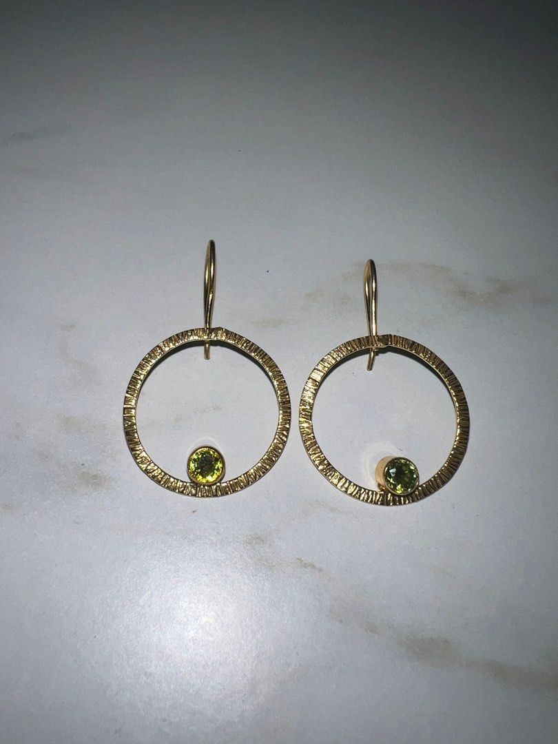 Handmade gold earrings with a green stone Women s Fashion