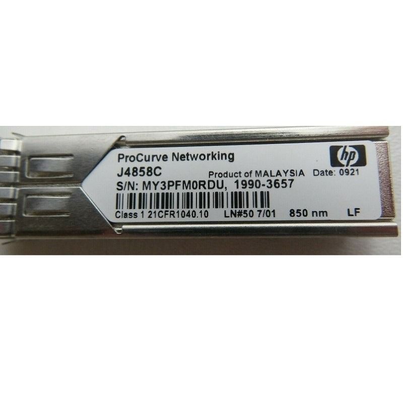 HP J4858C 1GB SFP multimode SFP Transceiver (Category: Networking) located in Caloocan City. Submitted by arnel.arnel1 (Listing ID 1223471454, Image 1). Description: HP J4858C 1GB SFP multimode SFP Transceiver Price: 4800 PRODUCT FEATURES • Hot-pluggable SFP • 1Gb/s bit rates • Wavelenght 850nm • Duplex LC connector Maximum distance: 220 m (62.5 µm core diameter, 160 MHz*km bandwidth 275 m (62.5 µm core diameter, 200 MHz*km bandwidth 500 m (50 µm