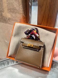 [New]Hermes Kelly Twilly Bag Charm Fauve Palladium Tadelakt Leather Limited Edition