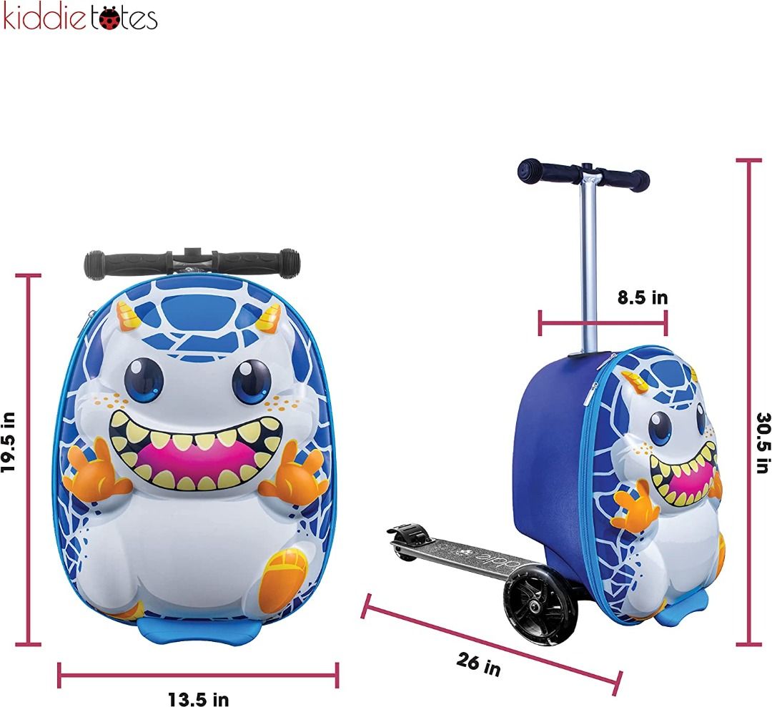 Kiddietotes 3D Hardshell Ride On Suitcase Scooter for Kids Cute