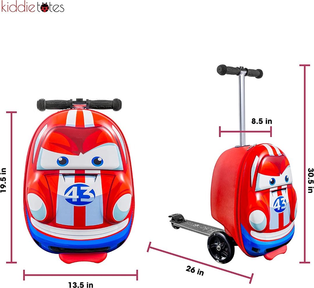 Kiddietotes 3D Hardshell Ride On Suitcase Scooter for Kids Cute