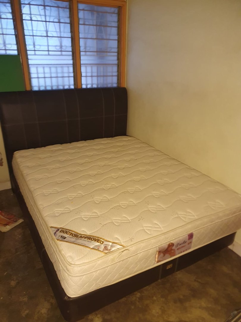 King Koil bed frame (queen size) + FOC mattress, Furniture & Home