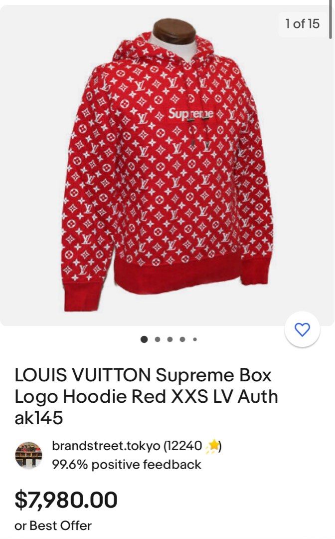 LOUIS VUITTON Supreme Box Logo Hoodie Red XXS LV Auth