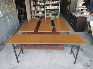 Long folding table heavyduty 4 pcs available  71L x 18W x 28H inches Steel frame In good condition Code akc 965