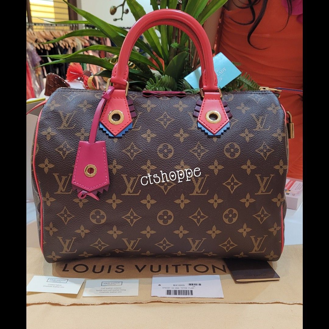 Authentic LOUIS VUITTON M41665 Speedy 30 Flamingo Monogram Totem Handbag F/S