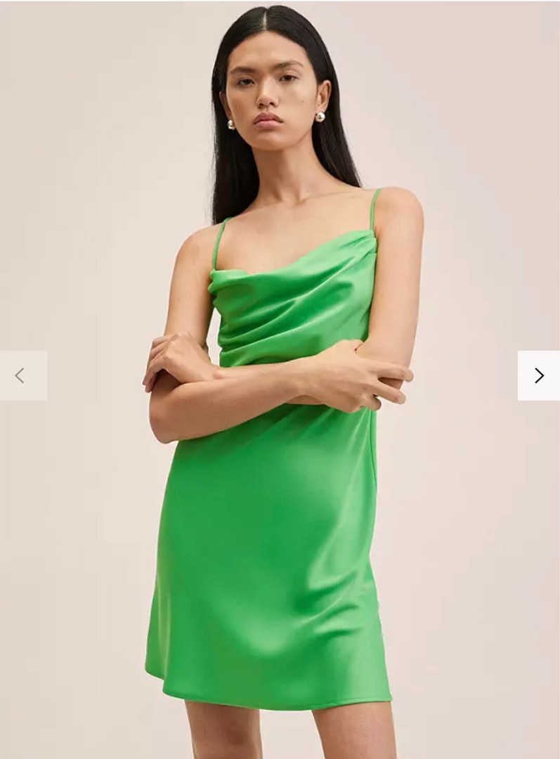 Mango Lupe Cowl Neck Mini Dress in Green, Women's Fashion, Dresses ...