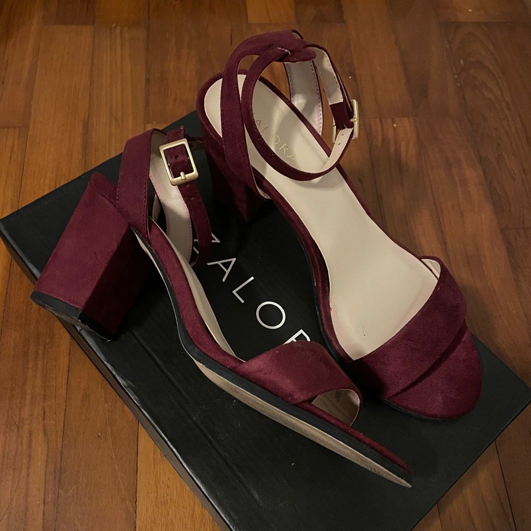 Maroon Red Suede Ankle Strap Sandal Block Heels Women s Fashion