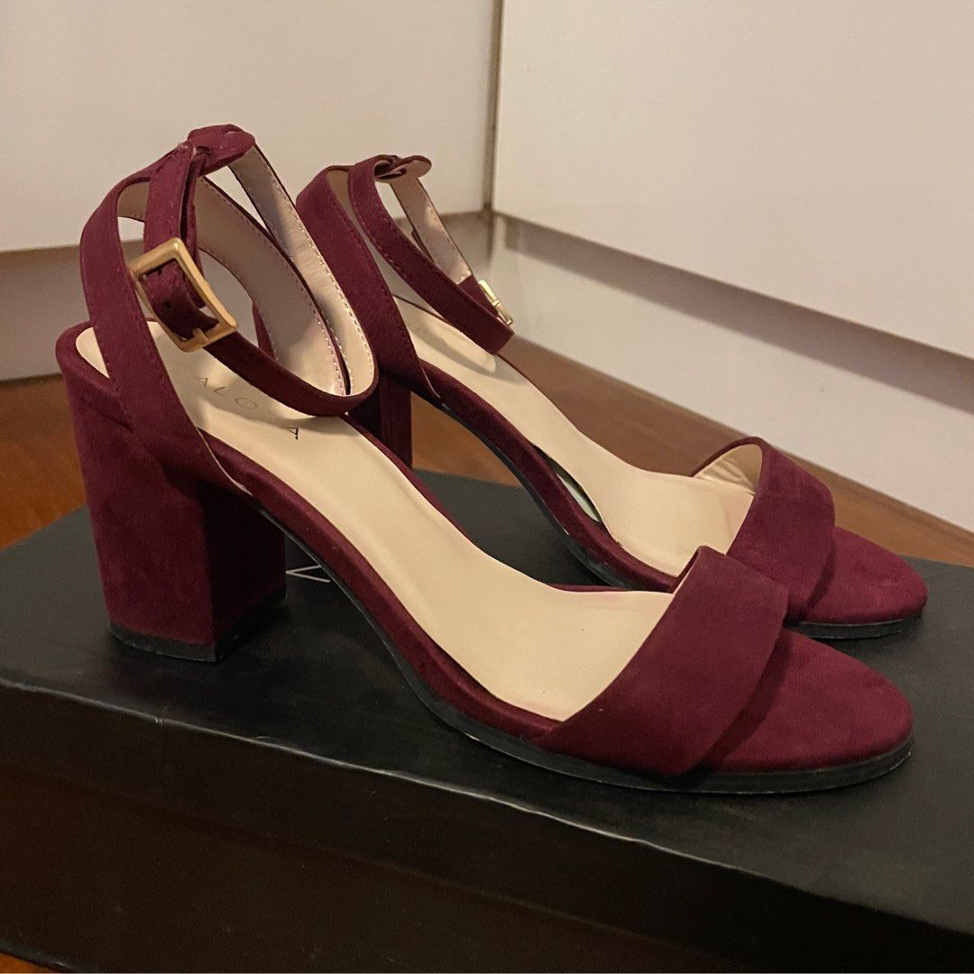 Red suede heels with ankle store strap