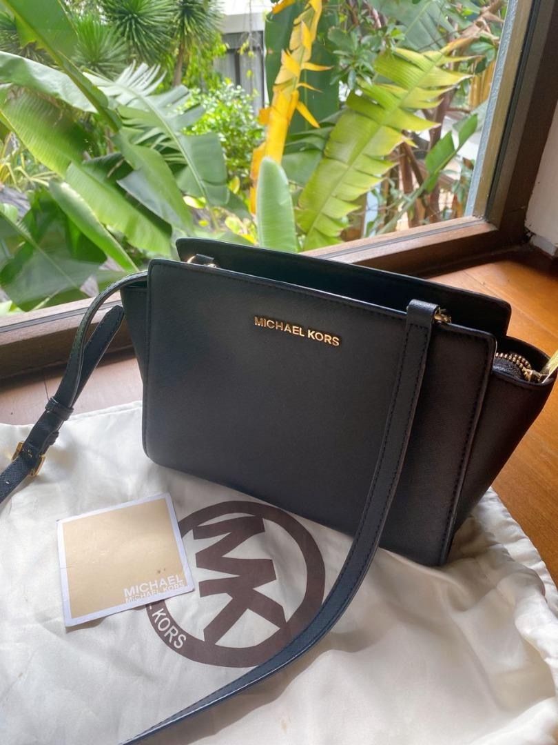 Michael Kors Black Leather Small Selma Crossbody Bag, Luxury, Bags