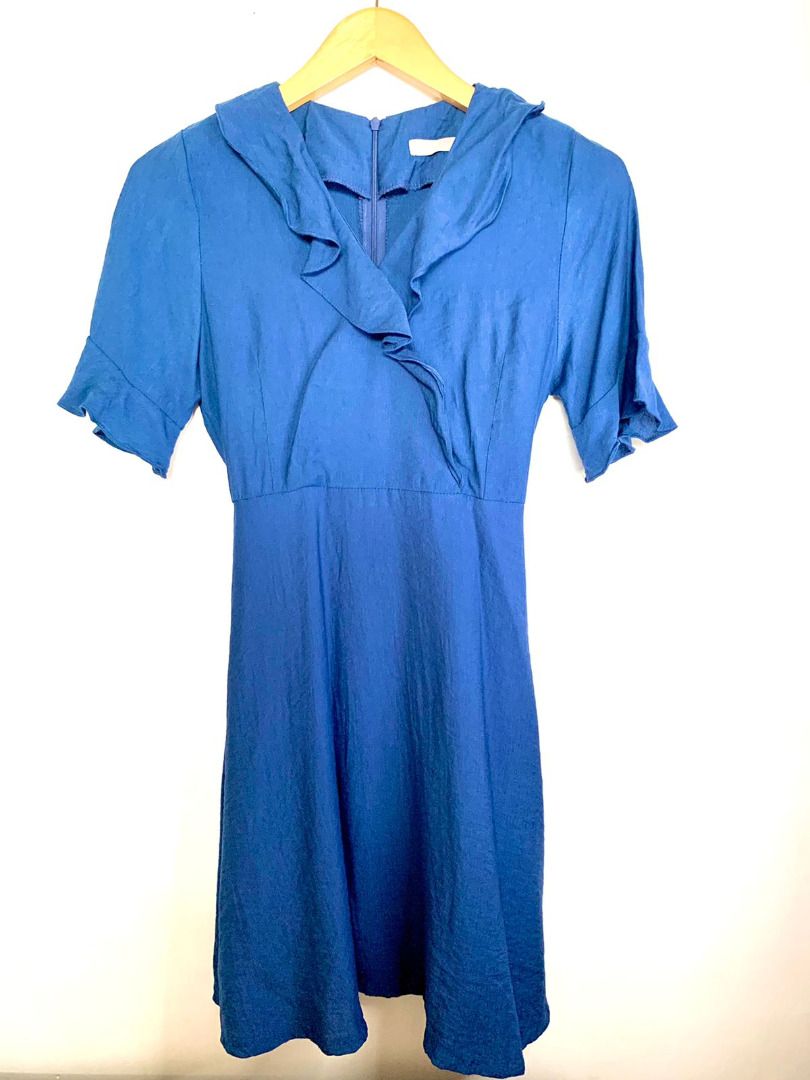 midi dress rumbai biru korean look thrifthed preloved, Fesyen Wanita ...