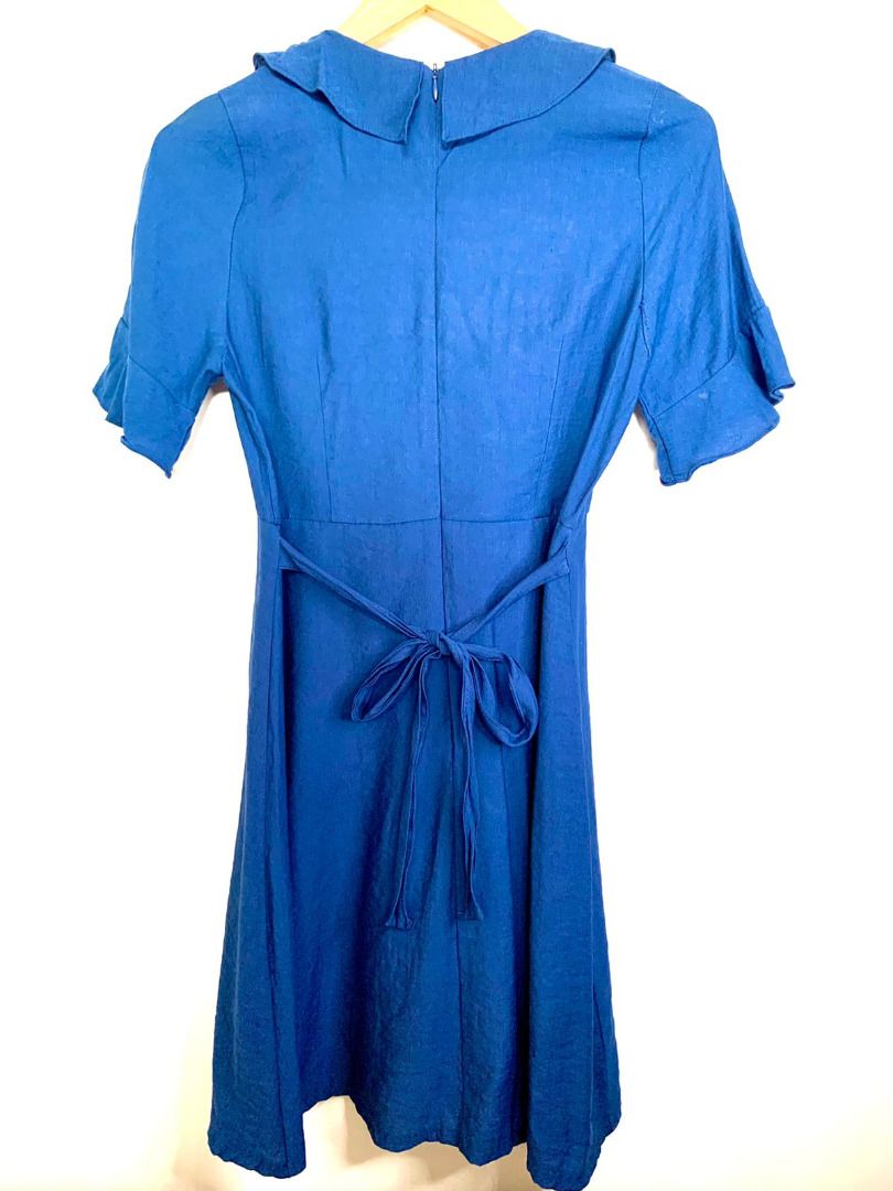 midi dress rumbai biru korean look thrifthed preloved, Fesyen Wanita ...