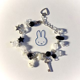 Miffy Inspired Wire Beaded Bracelet Black White Jewelry