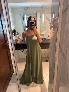 Olive Tube Column Dress Gown By Caca Siapno
