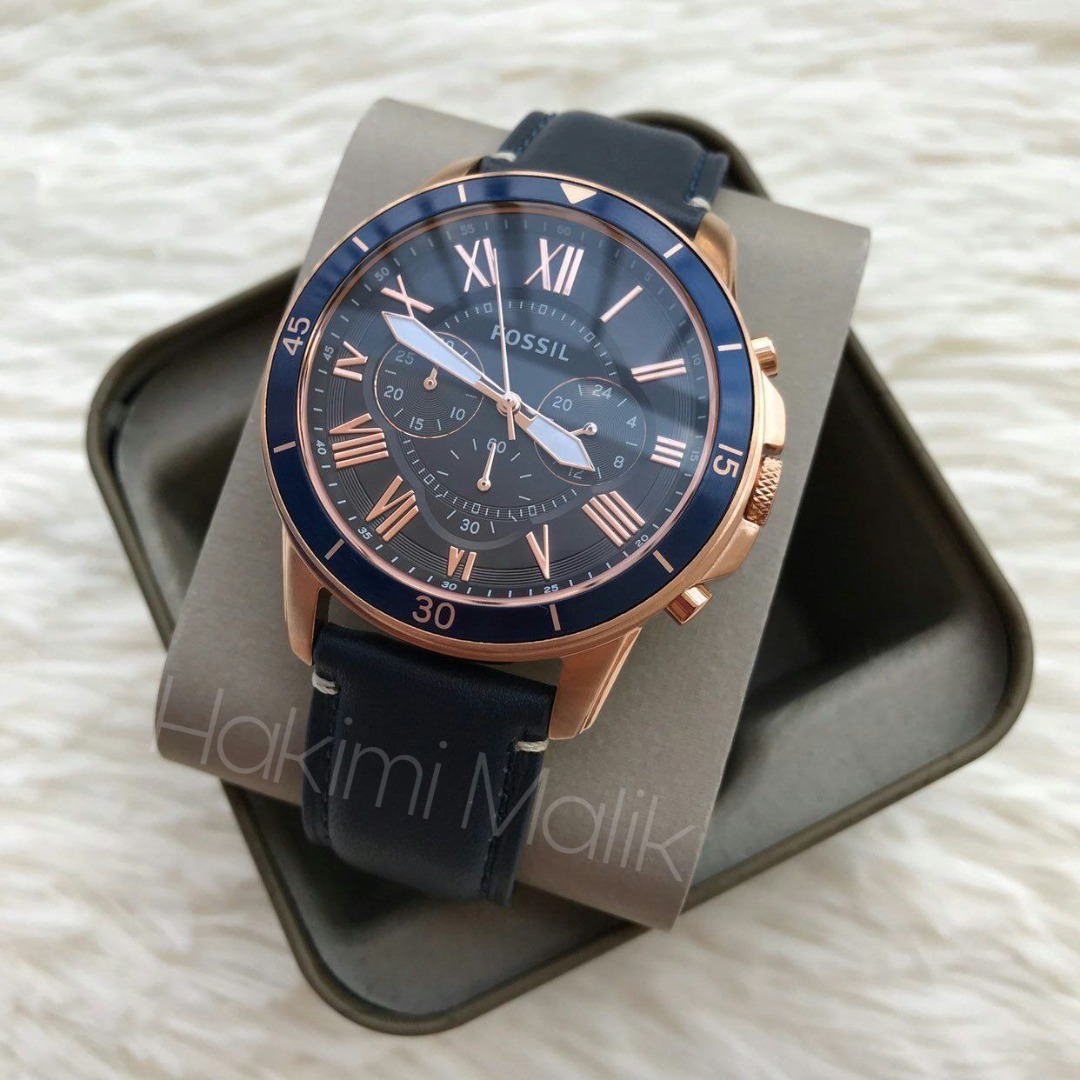 Fossil men's grant sport hotsell chronograph blue leather watch