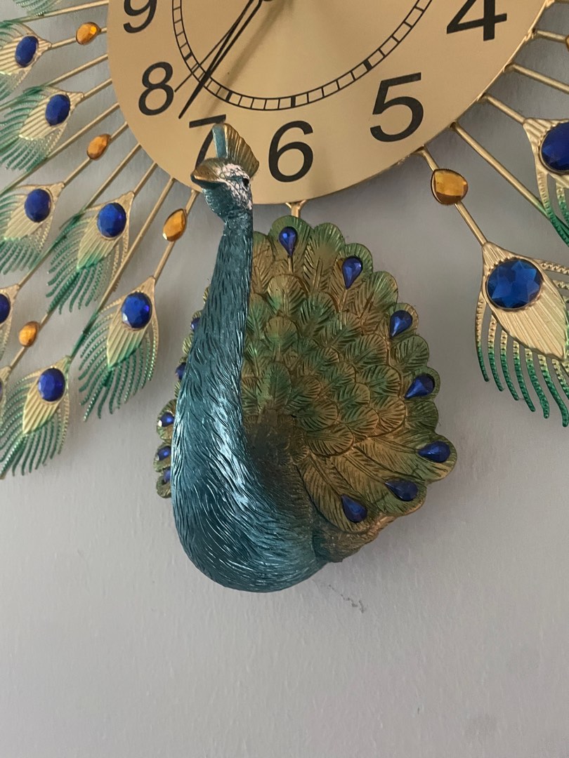 Peacock clock, Furniture & Home Living, Home Decor, Clocks on Carousell