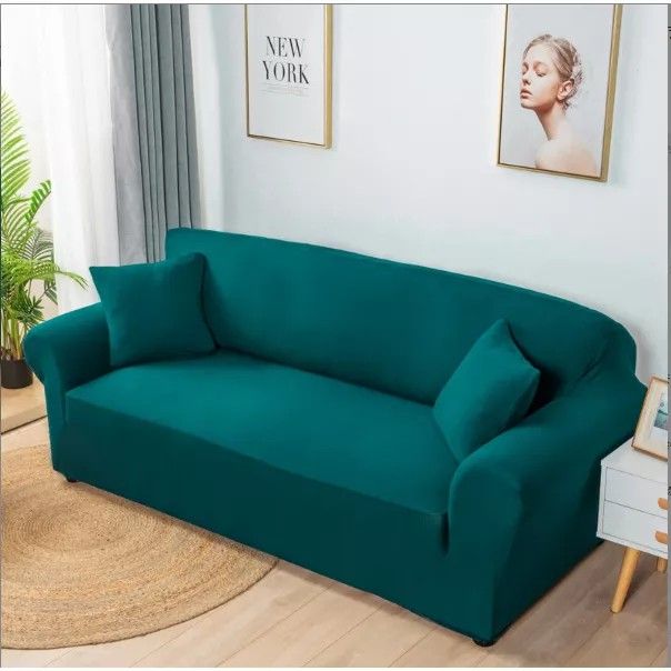 Plain Sofa Cover Bluish Green, Furniture & Home Living, Home Decor
