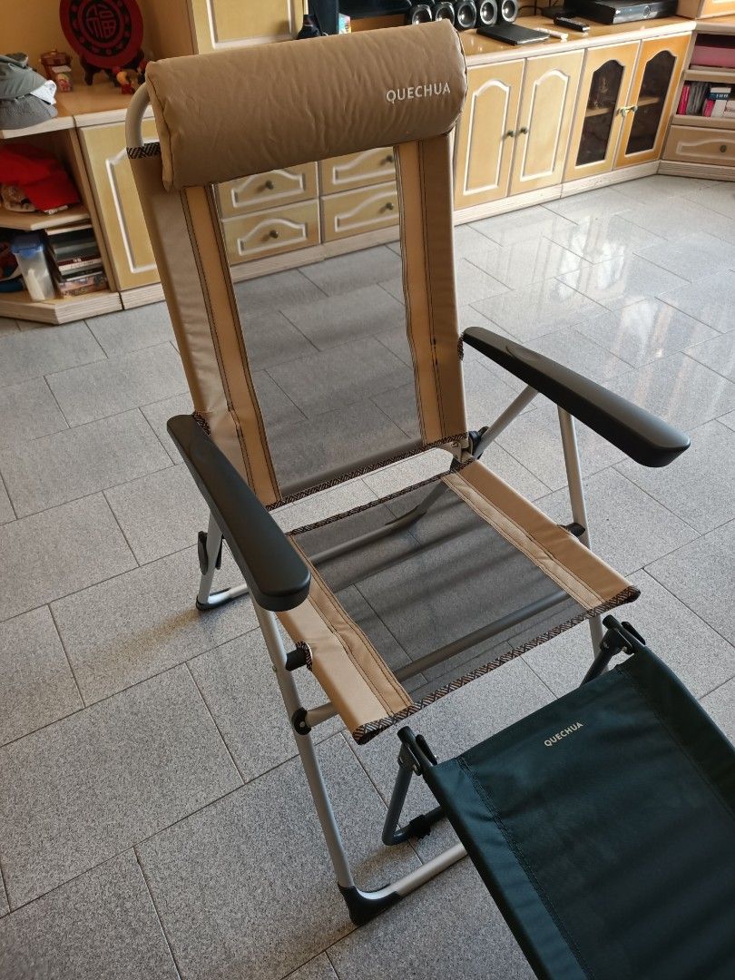 QUECHUA RECLINING CHAIR FOR RELAXING CAMPING WITH LEG REST, Furniture