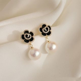 S925 Black Rose Pearl Earrings (No. B4)