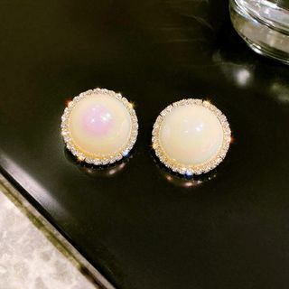 S925 Blinging Pearl Round Earrings (No. B19)