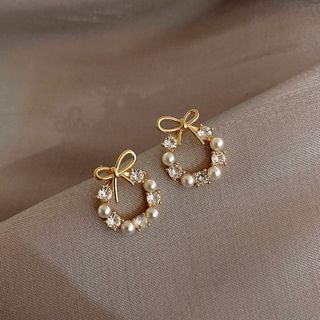 S925 Blinging Pearls with Ribbon Earrings (No. B2)