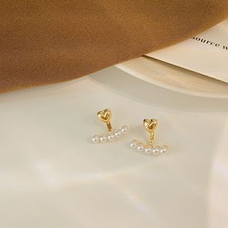 S925 Golden Heart with Pearls Earrings (No. B9)