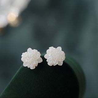 S925 White Rose Earrings (No. B6)