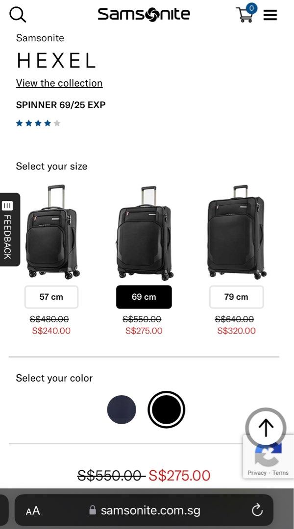 Samsonite Hexel Spinner Medium Size 69cm Black Brand New
